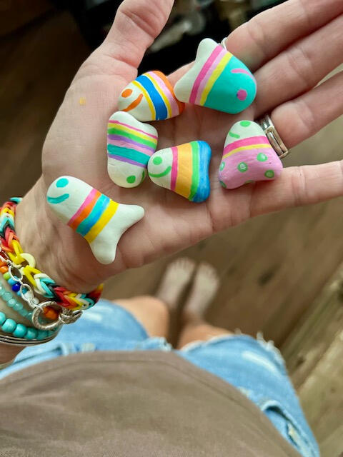 A pocketful of happiness in the form of tiny handmade and painted fish magnets